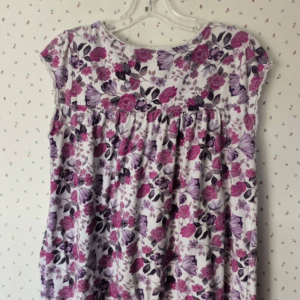 Eileen West Nightgown S Pink Purple White Floral Lace Cotton Dainty Cottagecore - Picture 8 of 15